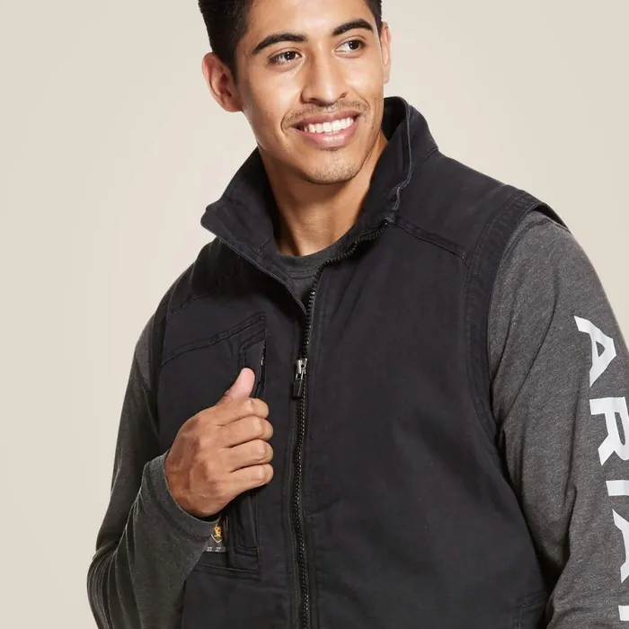 Rebar Washed DuraCanvas Insulated Vest Black Men Ariat Jackets and Vests Rebar Washed DuraCanvas Insulated Vest Black Men Ariat Jackets and Vests