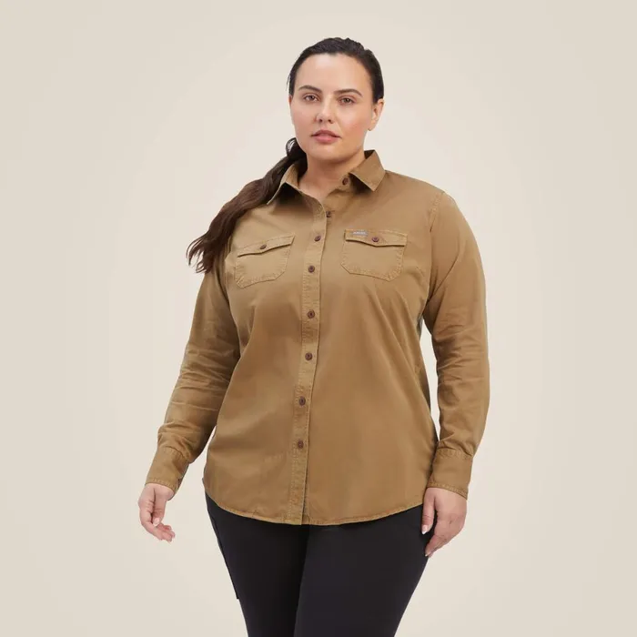 Rebar Washed Twill Work Shirt Khaki Women Ariat TShirts and Tops Rebar Washed Twill Work Shirt Khaki Women Ariat TShirts and Tops