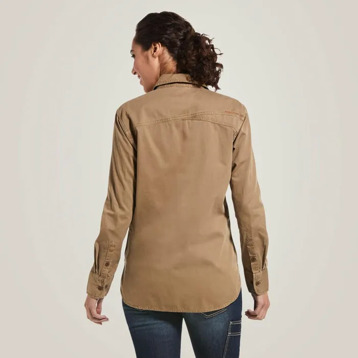 Rebar Washed Twill Work Shirt Khaki Women Ariat TShirts and Tops Rebar Washed Twill Work Shirt Khaki Women Ariat TShirts and Tops