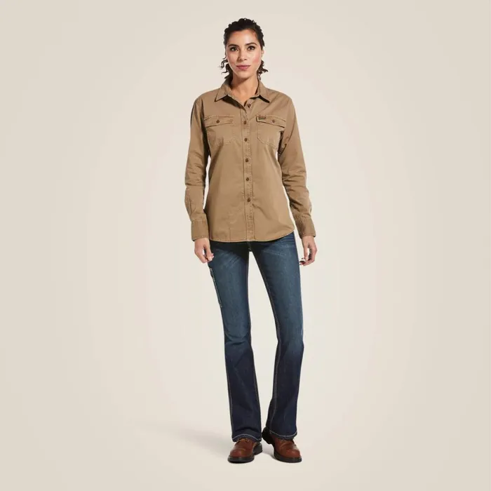 Rebar Washed Twill Work Shirt Khaki Women Ariat TShirts and Tops Rebar Washed Twill Work Shirt Khaki Women Ariat TShirts and Tops