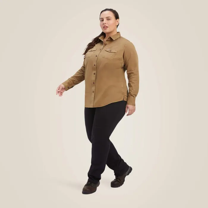 Rebar Washed Twill Work Shirt Khaki Women Ariat TShirts and Tops Rebar Washed Twill Work Shirt Khaki Women Ariat TShirts and Tops