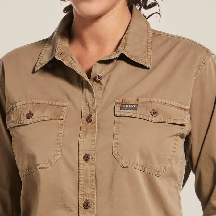 Rebar Washed Twill Work Shirt Khaki Women Ariat TShirts and Tops Rebar Washed Twill Work Shirt Khaki Women Ariat TShirts and Tops
