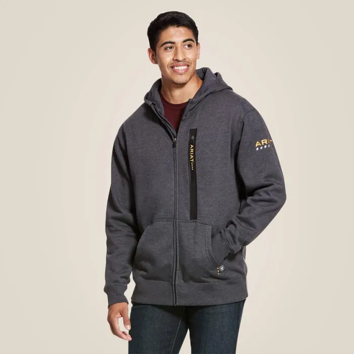 Rebar Workman Full Zip Hoodie Charcoal Heather Men Ariat Sweatshirts and Hoodies