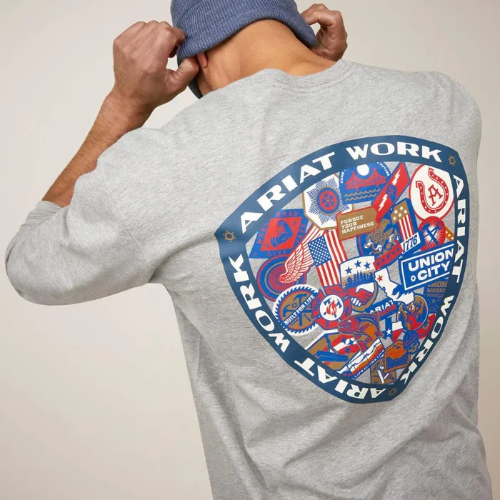 Rebar Workman Patches Heather Grey Men Ariat TShirts and Polos Rebar Workman Patches Heather Grey Men Ariat TShirts and Polos