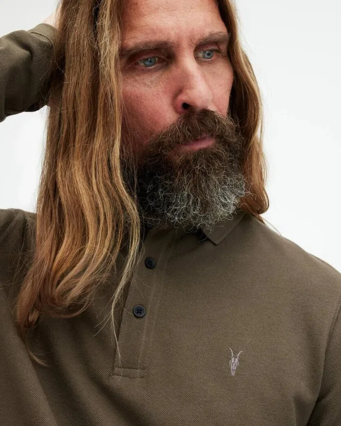 Reform Long Sleeve Ramskull Polo Shirt Ash Khaki Green Men AllSaints Polos
