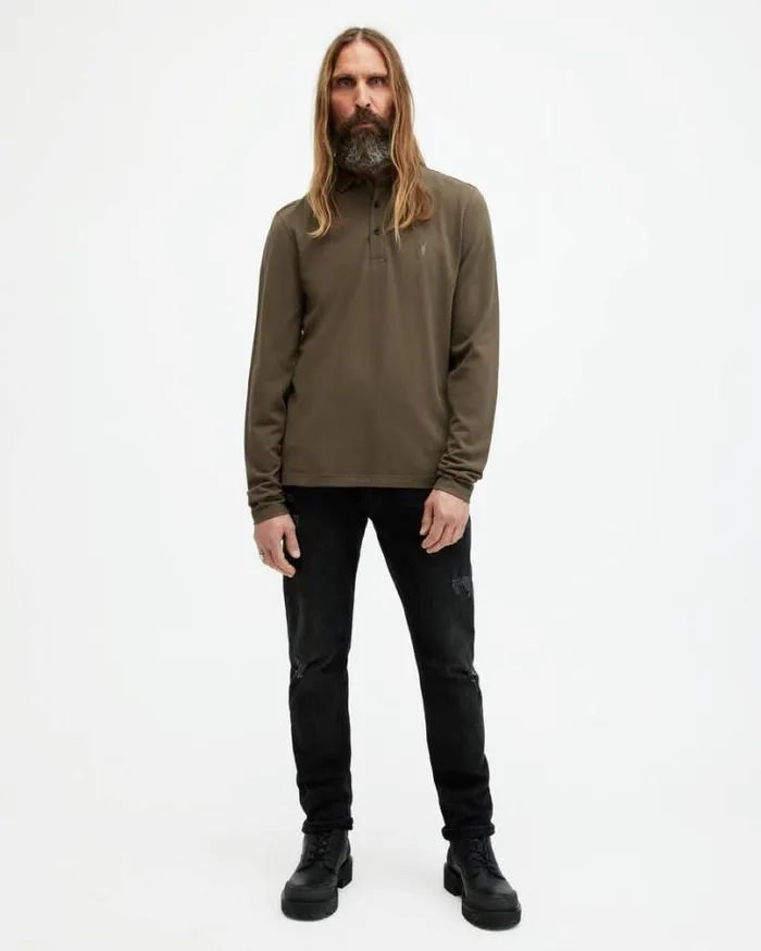 Reform Long Sleeve Ramskull Polo Shirt Ash Khaki Green Men AllSaints Polos