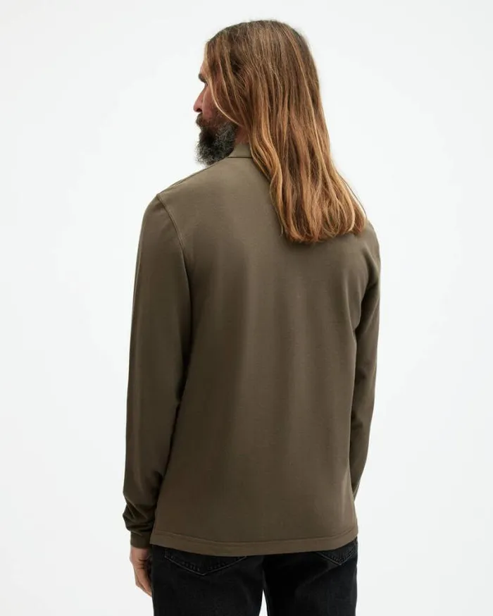 Reform Long Sleeve Ramskull Polo Shirt Ash Khaki Green Men AllSaints Polos