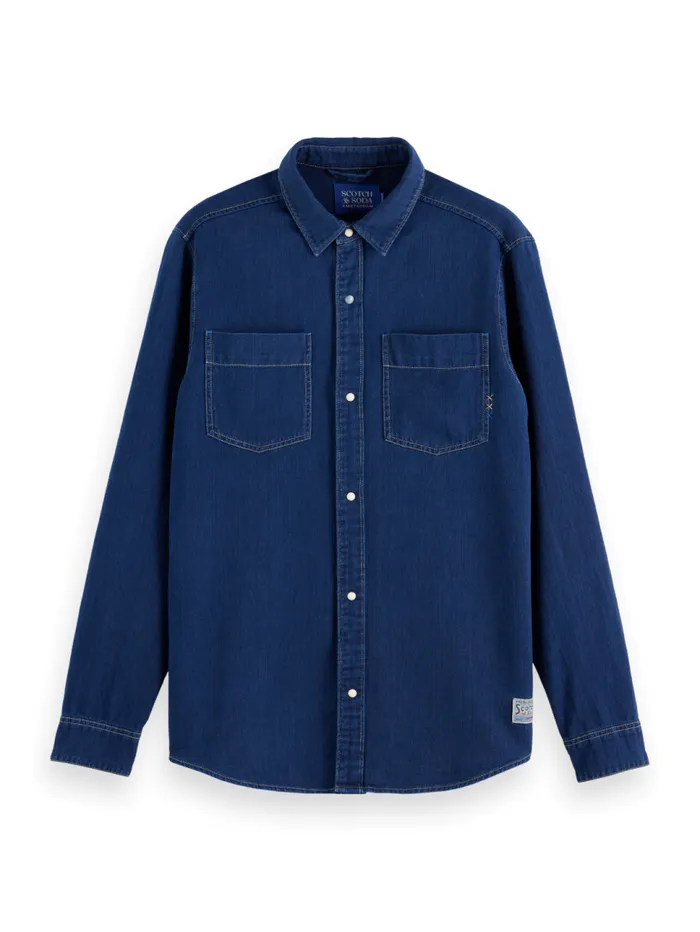 REGULAR FIT PREMIUM INDIGO TWILL WASHED SHIRT Indigo Men Scotch and Soda Shirts REGULAR FIT PREMIUM INDIGO TWILL WASHED SHIRT Indigo Men Scotch and Soda Shirts