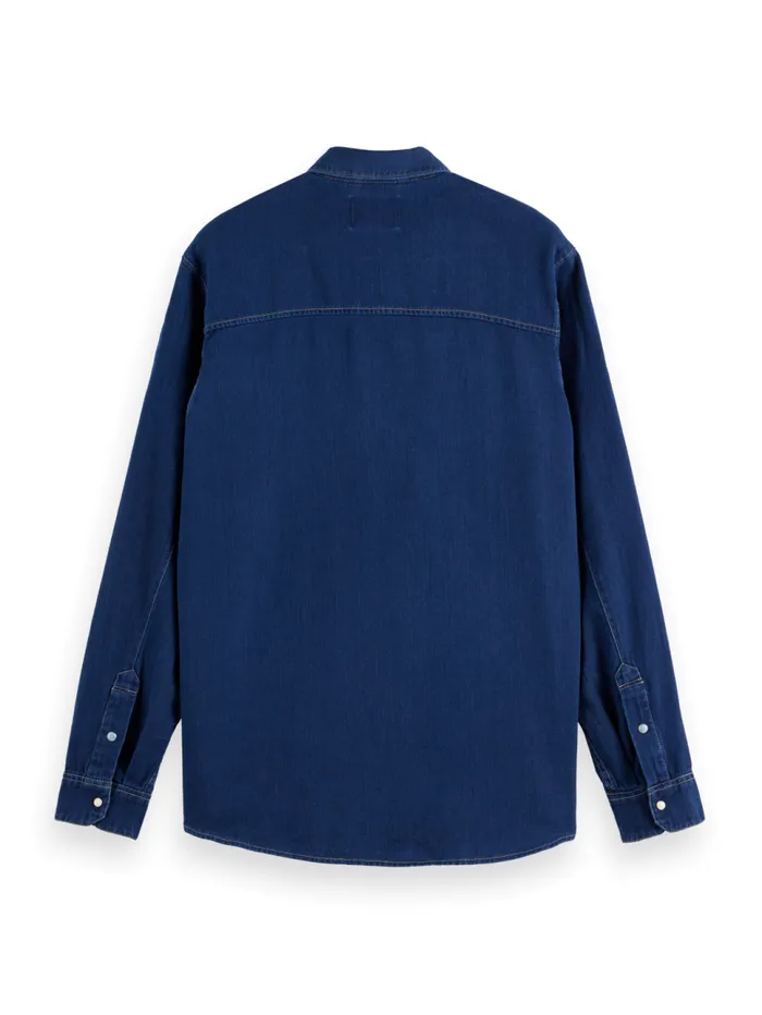 REGULAR FIT PREMIUM INDIGO TWILL WASHED SHIRT Indigo Men Scotch and Soda Shirts REGULAR FIT PREMIUM INDIGO TWILL WASHED SHIRT Indigo Men Scotch and Soda Shirts