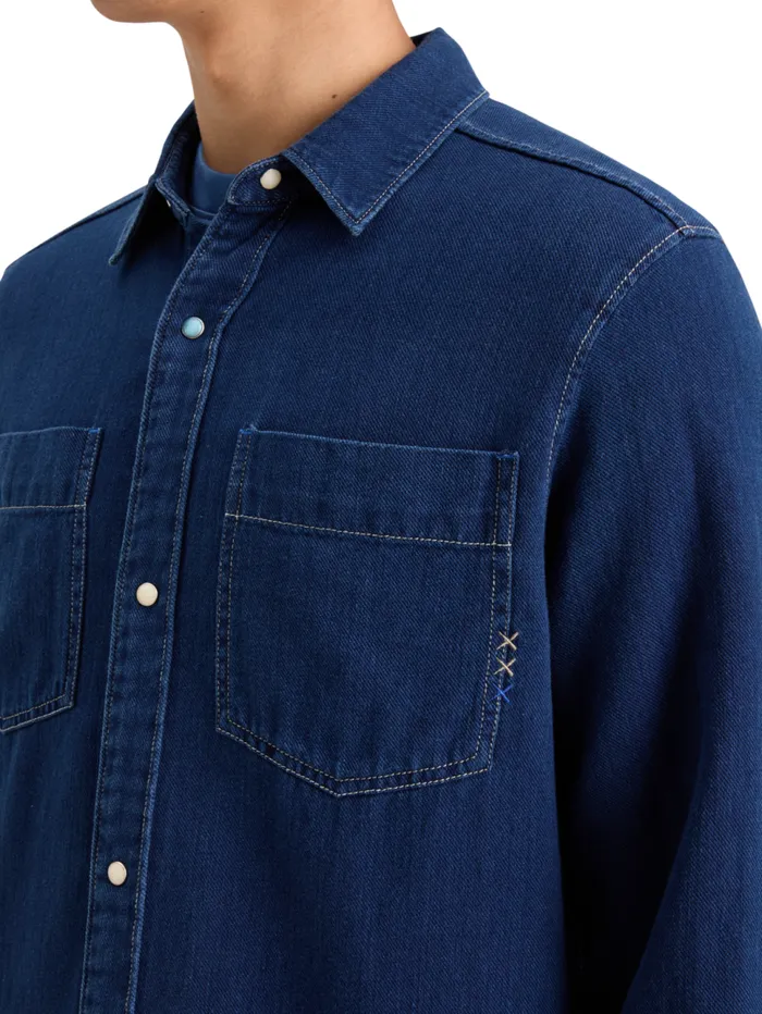 REGULAR FIT PREMIUM INDIGO TWILL WASHED SHIRT Indigo Men Scotch and Soda Shirts REGULAR FIT PREMIUM INDIGO TWILL WASHED SHIRT Indigo Men Scotch and Soda Shirts