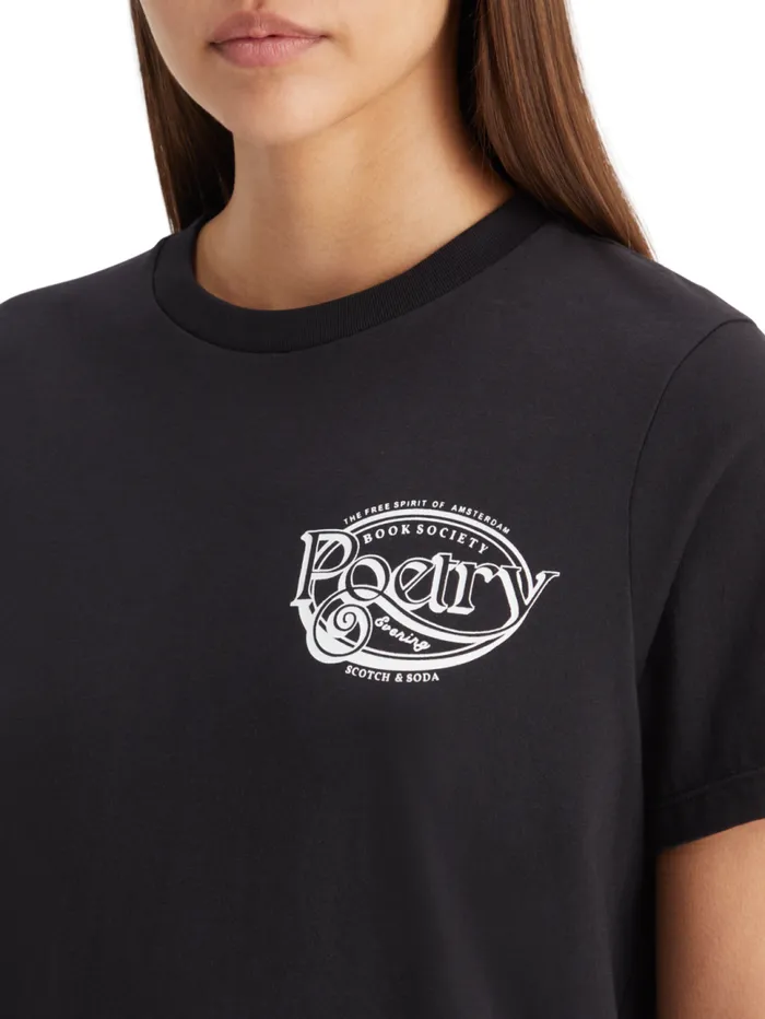 Regular Fit Tshirt With Small Chest Artwork Evening Black Women Scotch and Soda Tops and TShirts Regular Fit Tshirt With Small Chest Artwork Evening Black Women Scotch and Soda Tops and TShirts