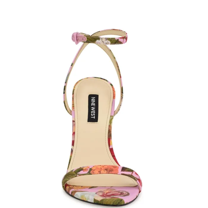 Reina Ankle Strap Sandals Pink Floral Women Nine West Heeled Reina Ankle Strap Sandals Pink Floral Women Nine West Heeled