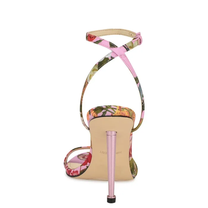 Reina Ankle Strap Sandals Pink Floral Women Nine West Heeled Reina Ankle Strap Sandals Pink Floral Women Nine West Heeled