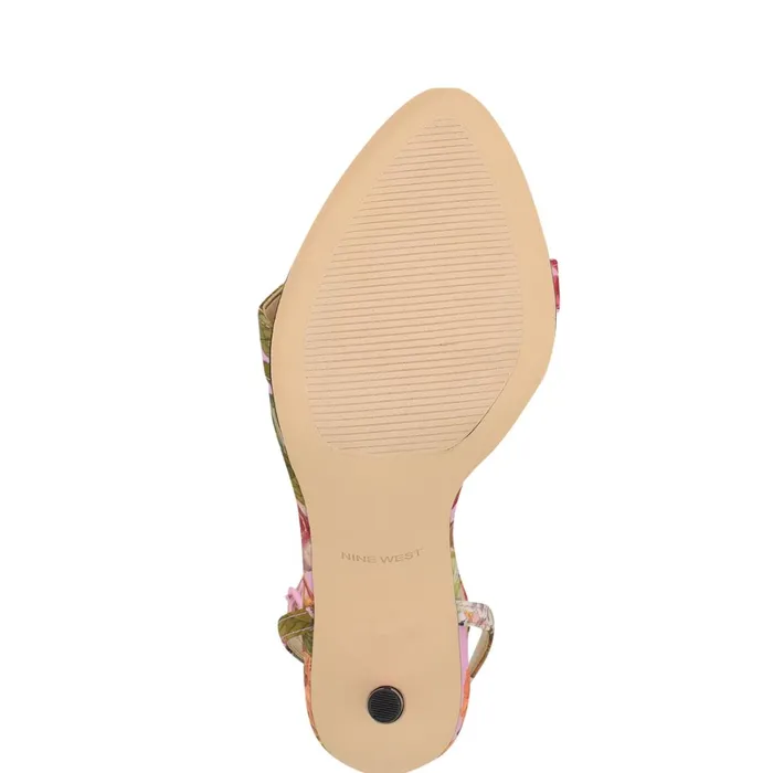Reina Ankle Strap Sandals Pink Floral Women Nine West Heeled Reina Ankle Strap Sandals Pink Floral Women Nine West Heeled