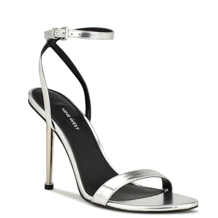 Reina Ankle Strap Sandals Silver Women Nine West High Heels