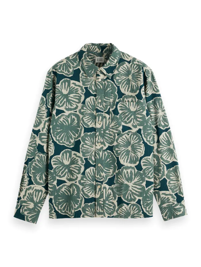 RELAXED FIT SEERSUCKER AOP SHIRT Black Flower Aop Men Scotch and Soda Shirts