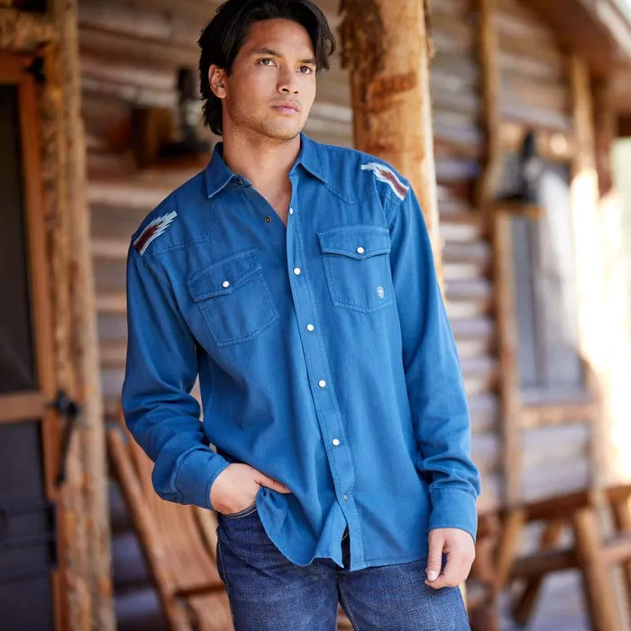 Retro Chimayo Retro Fit Shirt Sailor Blue Men Ariat Button Down Shirts Retro Chimayo Retro Fit Shirt Sailor Blue Men Ariat Button Down Shirts