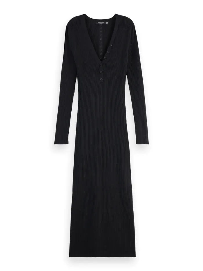 RIBBED KNITTED MIDI DRESS Evening Black Women Scotch and Soda Dresses and Jumpsuits RIBBED KNITTED MIDI DRESS Evening Black Women Scotch and Soda Dresses and Jumpsuits