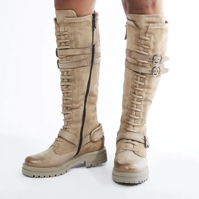 Riding And Flat Boots Women Moda In Pelle Guinevere Taupe Nubuck