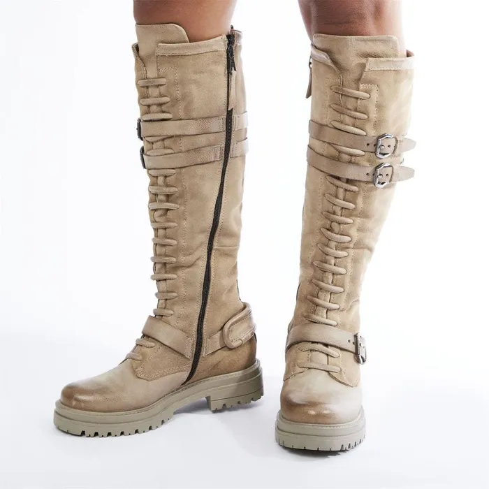 Riding And Flat Boots Women Moda In Pelle Guinevere Taupe Nubuck