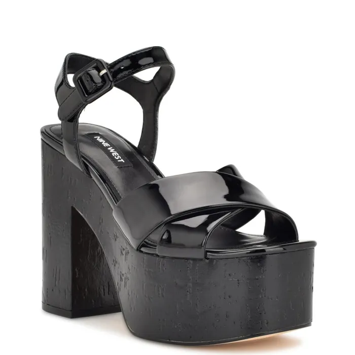Rilay Platform Sandals Black Patent Women Nine West Dress Rilay Platform Sandals Black Patent Women Nine West Dress
