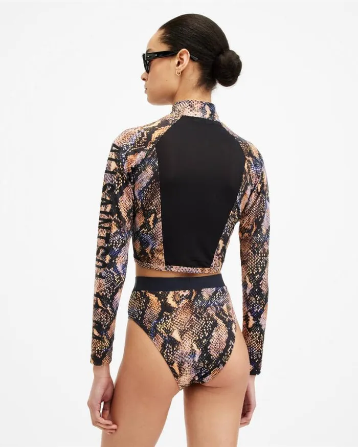 Rina Bodycon Zip Through Rash Vest Tahoe Brown Women AllSaints Tops and Shirts Rina Bodycon Zip Through Rash Vest Tahoe Brown Women AllSaints Tops and Shirts