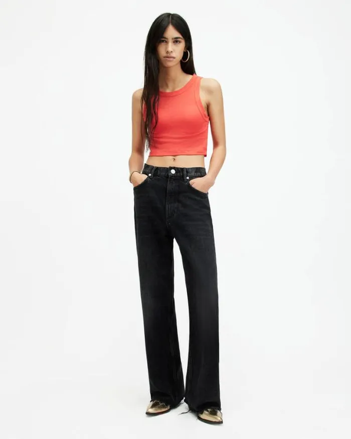 Rina Sleeveless Cropped Tank Top Poppy Pink Women AllSaints Tops and Shirts