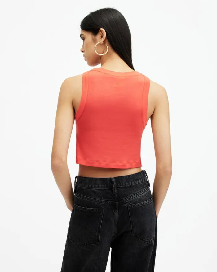 Rina Sleeveless Cropped Tank Top Poppy Pink Women AllSaints Tops and Shirts