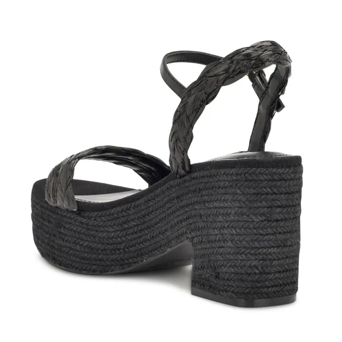 Rivva Heeled Espadrille Sandals Black Raffia Women Nine West Mid Heels Rivva Heeled Espadrille Sandals Black Raffia Women Nine West Mid Heels