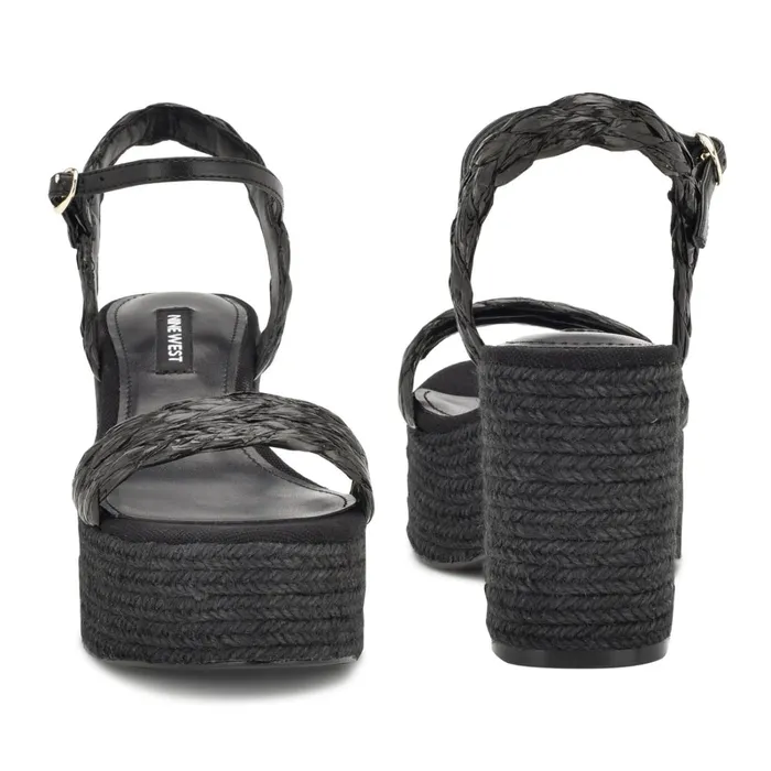Rivva Heeled Espadrille Sandals Black Raffia Women Nine West Mid Heels Rivva Heeled Espadrille Sandals Black Raffia Women Nine West Mid Heels