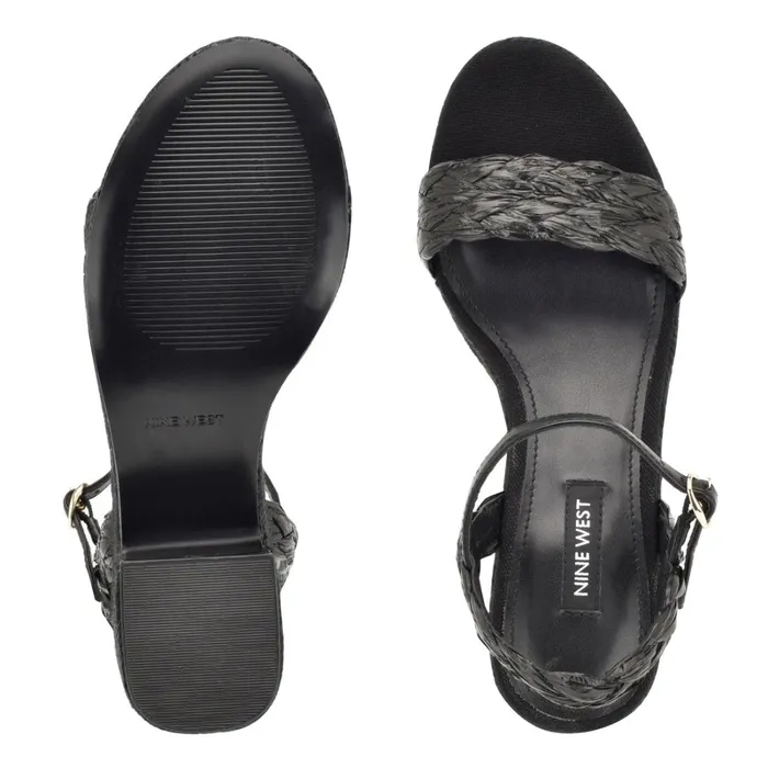Rivva Heeled Espadrille Sandals Black Raffia Women Nine West Mid Heels Rivva Heeled Espadrille Sandals Black Raffia Women Nine West Mid Heels