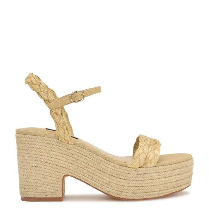 Rivva Heeled Espadrille Sandals Natural Raffia Women Nine West Mid Heels