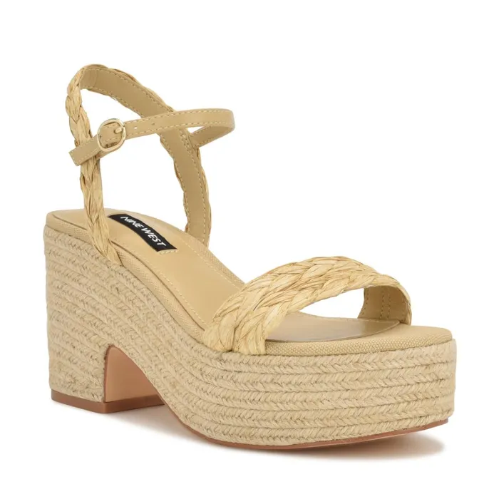Rivva Heeled Espadrille Sandals Natural Raffia Women Nine West Mid Heels Rivva Heeled Espadrille Sandals Natural Raffia Women Nine West Mid Heels