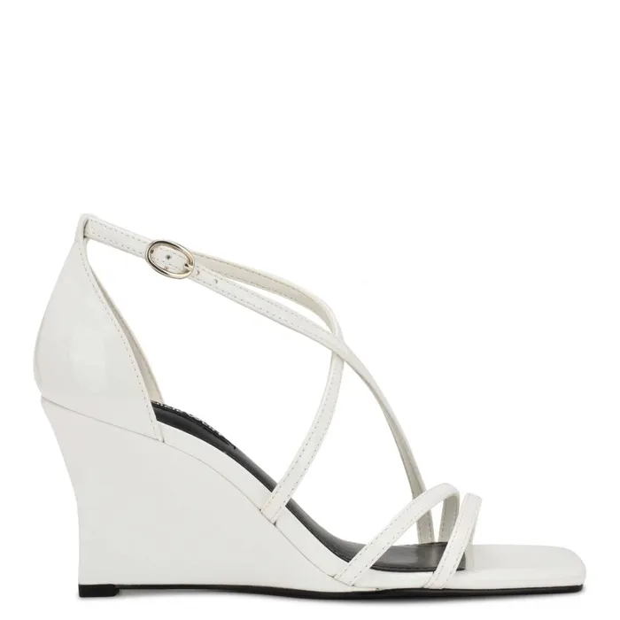Rolga Wedge Sandals White Patent Women Nine West Mid Heels