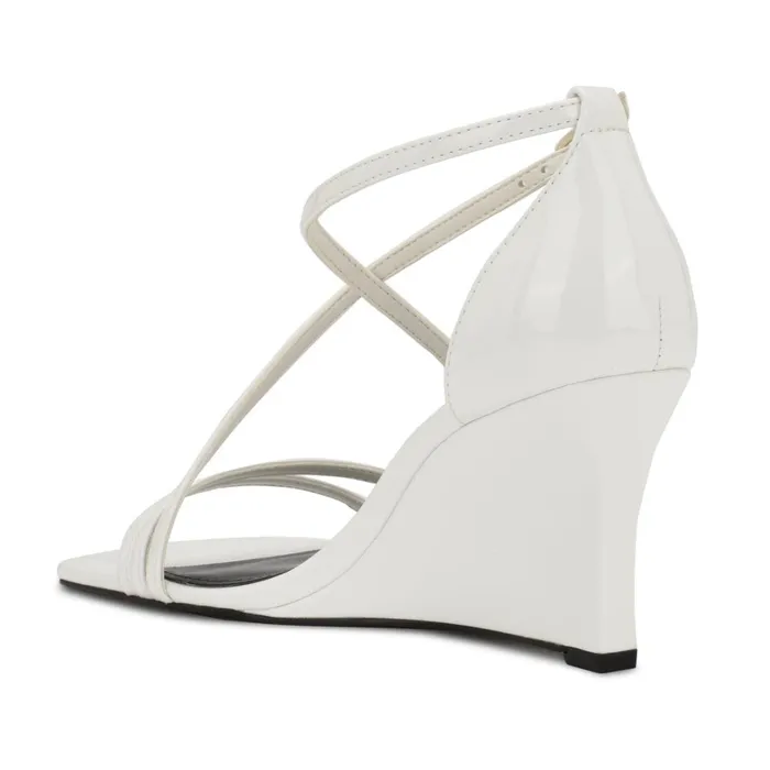 Rolga Wedge Sandals White Patent Women Nine West Mid Heels Rolga Wedge Sandals White Patent Women Nine West Mid Heels