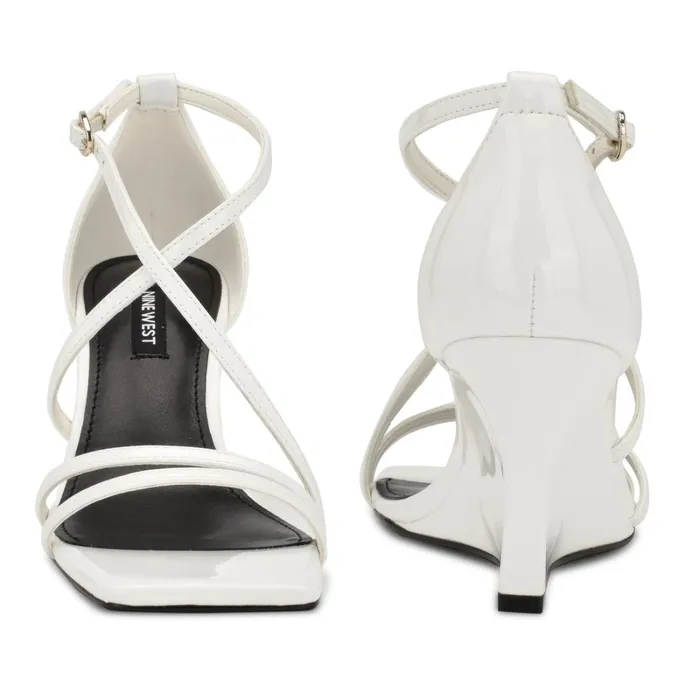 Rolga Wedge Sandals White Patent Women Nine West Mid Heels Rolga Wedge Sandals White Patent Women Nine West Mid Heels