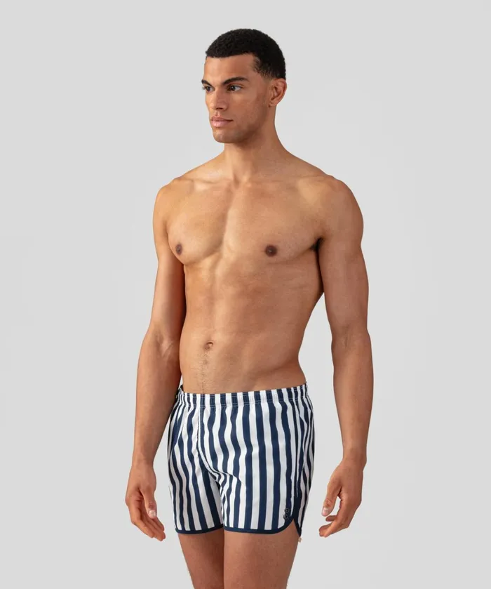 Ron Dorff Marathon Swim Shorts Vertical Stripes NavyWhite Men Swim Shorts