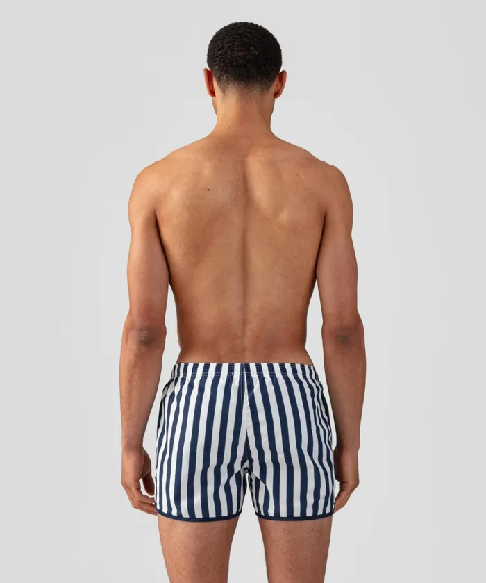 Ron Dorff Marathon Swim Shorts Vertical Stripes NavyWhite Men Swim Shorts