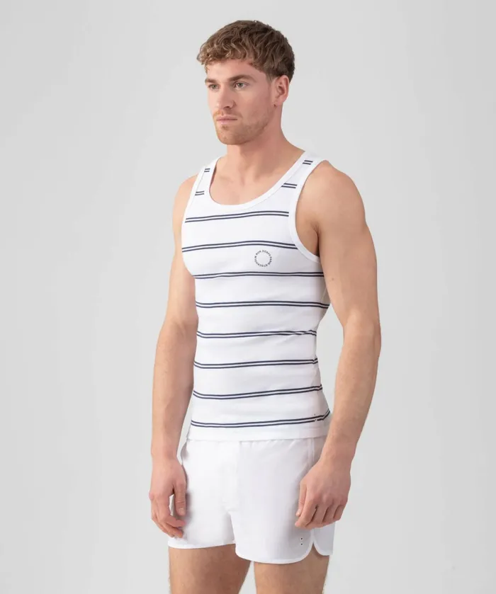 Ron Dorff Ribbed Tank Top W Double Stripes Optic White Men Tank Tops