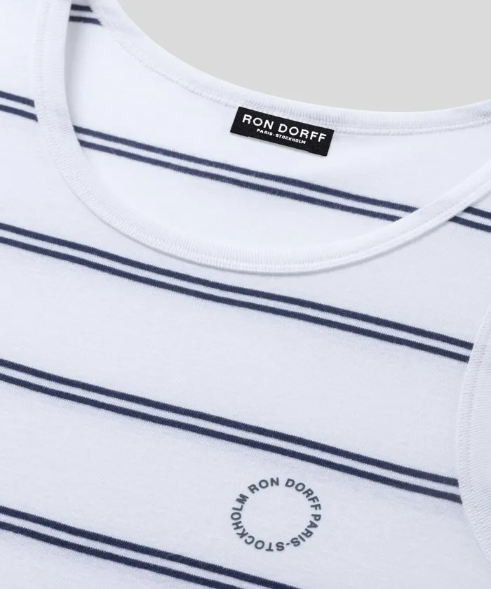 Ron Dorff Ribbed Tank Top W Double Stripes Optic White Men Tank Tops