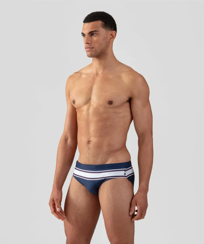 Ron Dorff Swim Briefs Horizontal W Stripes Navy Men Swim Briefs