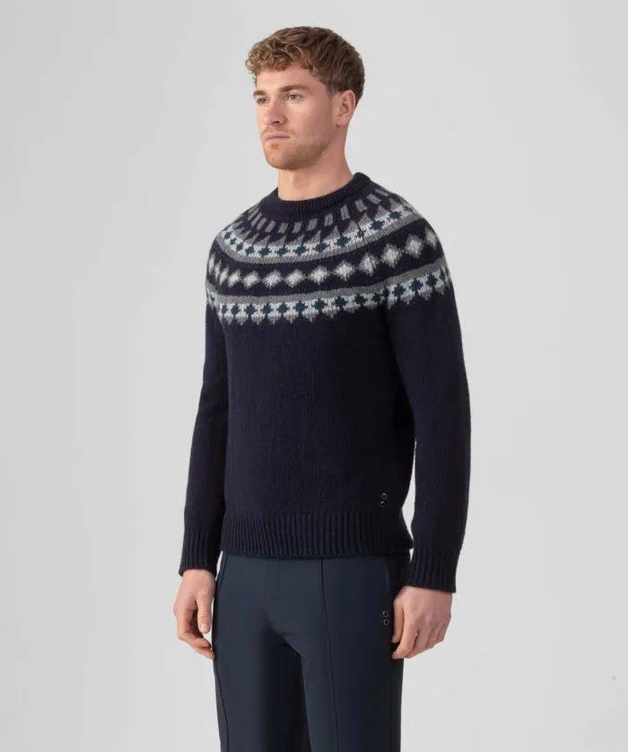 Ron Dorff Wool Cashmere Sweater W Nordic Pattern Navy Men Cashmere and Knitwear Tops
