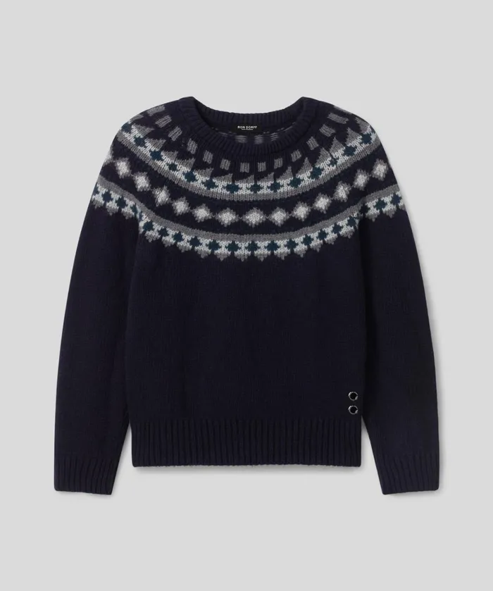 Ron Dorff Wool Cashmere Sweater W Nordic Pattern Navy Men Cashmere and Knitwear Tops