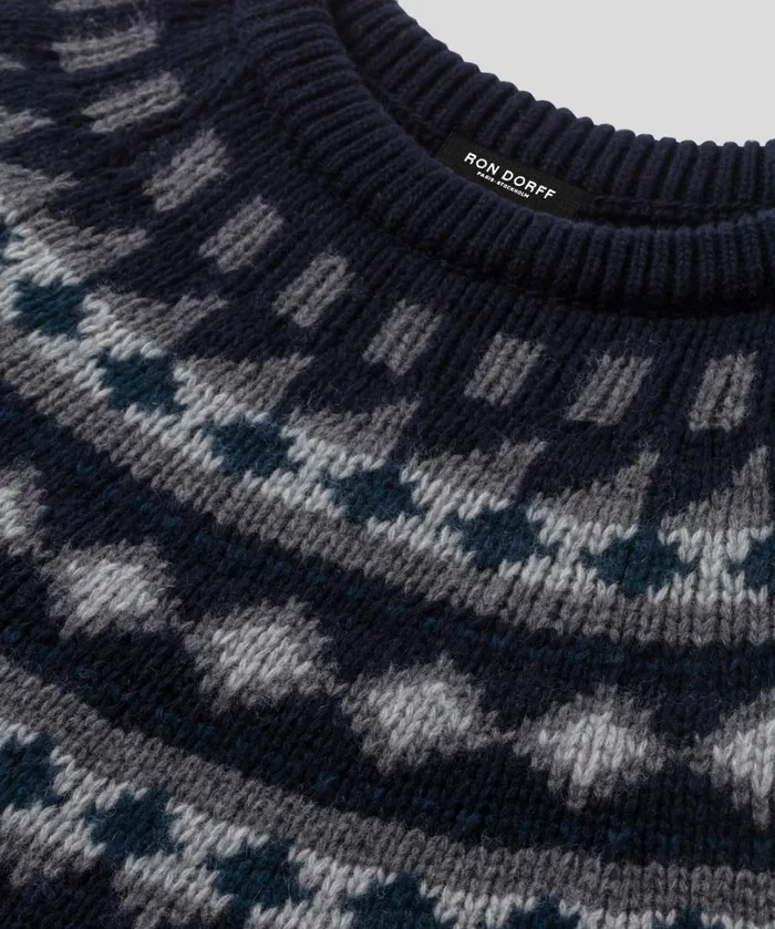Ron Dorff Wool Cashmere Sweater W Nordic Pattern Navy Men Cashmere and Knitwear Tops