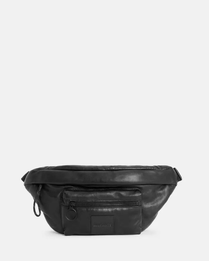 Ronin Zip Up Embossed Leather Fanny Pack Black Men AllSaints Bags and Wallets
