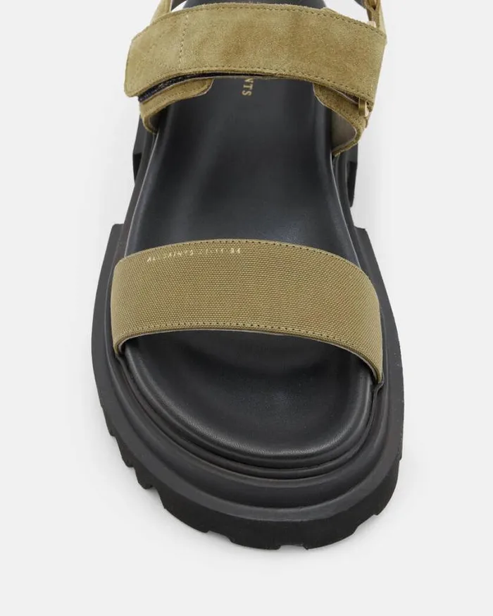 Rory Chunky Suede Velcro Sandals Khaki Green Women AllSaints Swimwear and Beachwear Rory Chunky Suede Velcro Sandals Khaki Green Women AllSaints Swimwear and Beachwear