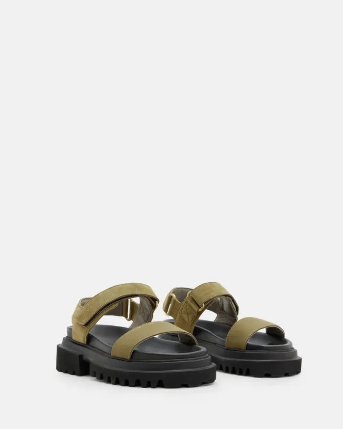 Rory Chunky Suede Velcro Sandals Khaki Green Women AllSaints Swimwear and Beachwear Rory Chunky Suede Velcro Sandals Khaki Green Women AllSaints Swimwear and Beachwear