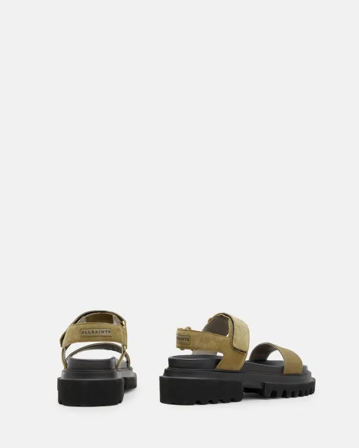 Rory Chunky Suede Velcro Sandals Khaki Green Women AllSaints Swimwear and Beachwear Rory Chunky Suede Velcro Sandals Khaki Green Women AllSaints Swimwear and Beachwear