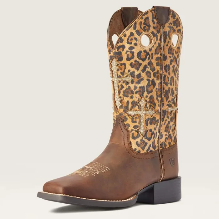 Round Up Crossroads Western Boot Distressed Tan Women Ariat Western Boots