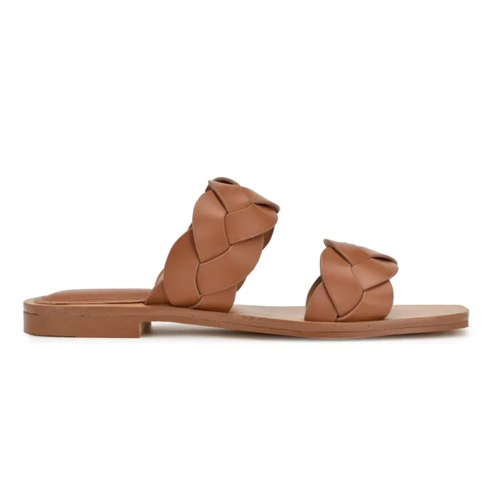 Royal Flat Slide Sandals Dark Natural Woven Women Nine West Low Heel